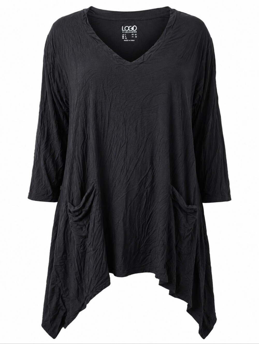 LOGO BY LORI GOLDSTEIN | Black‎ Shark Bite Pocket Lagenlook Tunic V-Neck | L